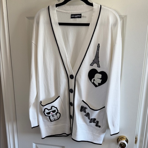 Karl Lagerfeld Sweaters - NWT Karl Lagerfeld White Cardigan with Black Accents